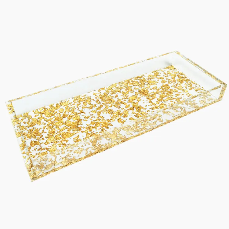 retangle acrylic tray with gold decoration